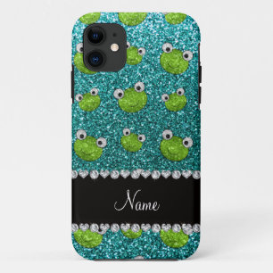 Coque iPhone 11 Nom personnalisé grenouilles à parties scintillant