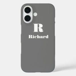 Coques iPhone 16 Nom personnalisé gris couleur solide initial