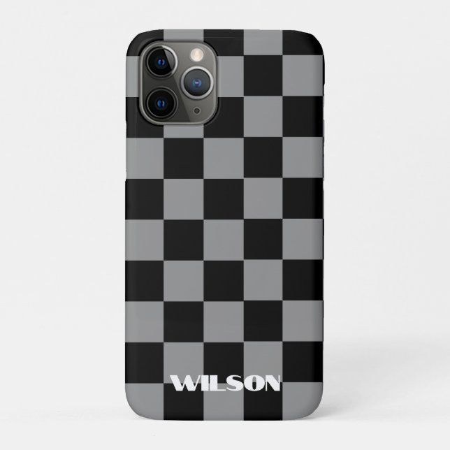 Coques Case-Mate iPhone Nom personnalisé gris & noir à carreaux  (Dos)