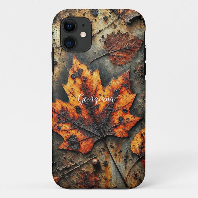 Coques Case-Mate iPhone Nom personnalisé Grungy Autumen Feuilles industrie (Dos)