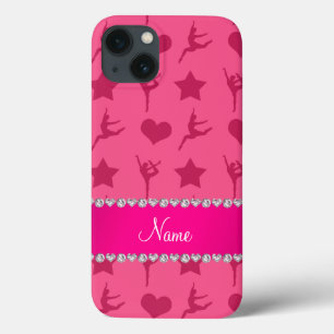 iPhone 13 Case Nom personnalisé gymnastique rose étoiles coeur