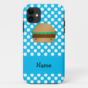Coque Case-Mate Pour iPhone Nom personnalisé hamburger bleu blanc pois