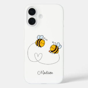 Coques iPhone 16 Nom personnalisé Happy Love Bees