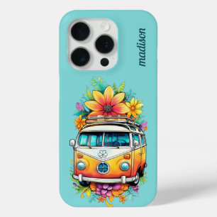 Coque iPhone 15 Pro Nom personnalisé Hippie Van