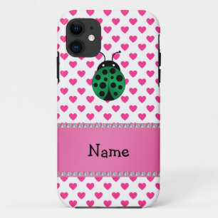 Coque Case-Mate Pour iPhone Nom personnalisé ladybug coeur rose pois