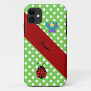 Case-Mate iPhone Case Nom personnalisé ladybug papillon pois verts