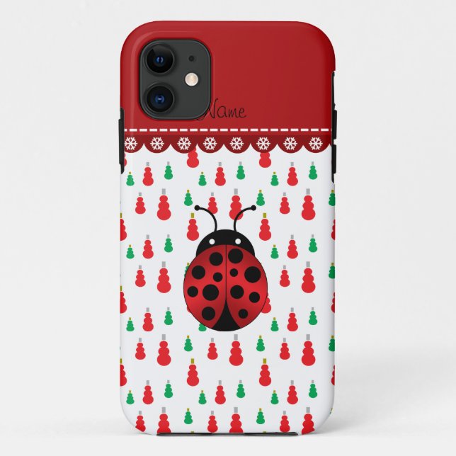 Coques Case-Mate iPhone Nom personnalisé ladybug rouge vert snowmen (Dos)