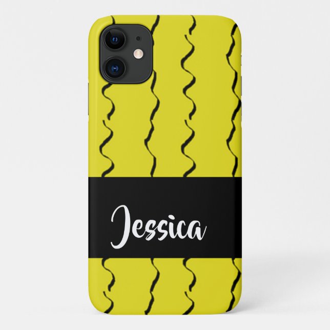 Coques Case-Mate iPhone Nom personnalisé lignes ondulées sur jaune (Dos)