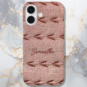 Coques iPhone 16 Nom personnalisé Linge Toile Poudre Rose Rayures
