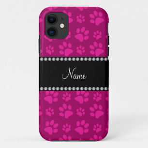 Coques Pour iPhone Nom personnalisé magenta rose chien empreintes de