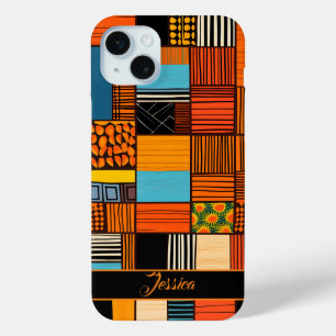 Coque iPhone 15 Mini Nom personnalisé moderne Africain Print Ethnic