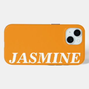 COQUE POUR iPhone 15 NOM PERSONNALISÉ MODERNE ET ÉLÉGANT COULEUR ORANGE