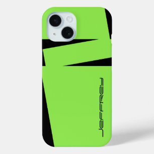 Coque Pour iPhone 15 Nom personnalisé moderne vert et noir