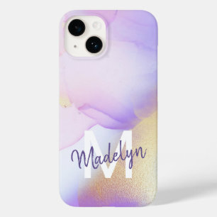 Coque Pour iPhone 14 Nom personnalisé Monogram Purple Aquarelle Luxe