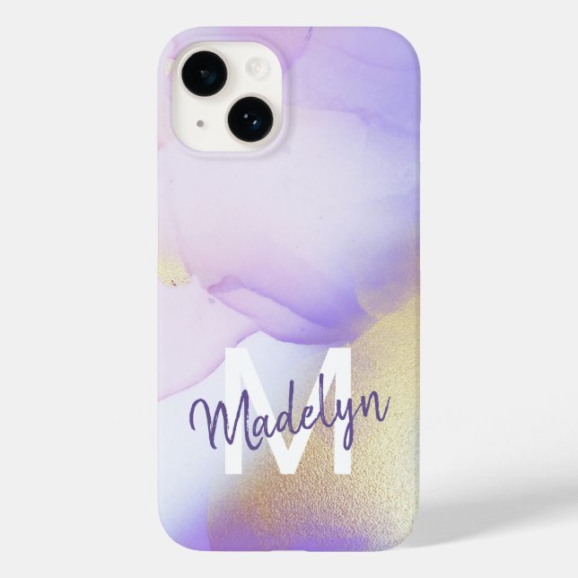 Coques Case-Mate iPhone Nom personnalisé Monogram Purple Aquarelle Luxe (Verso)