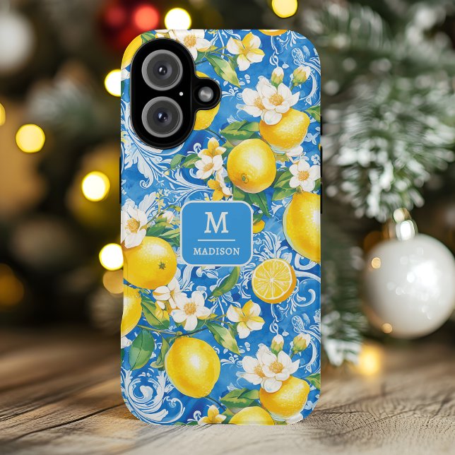 Coques Case-Mate iPhone Nom personnalisé Monogramme Citron Élégant (Créateur téléchargé)