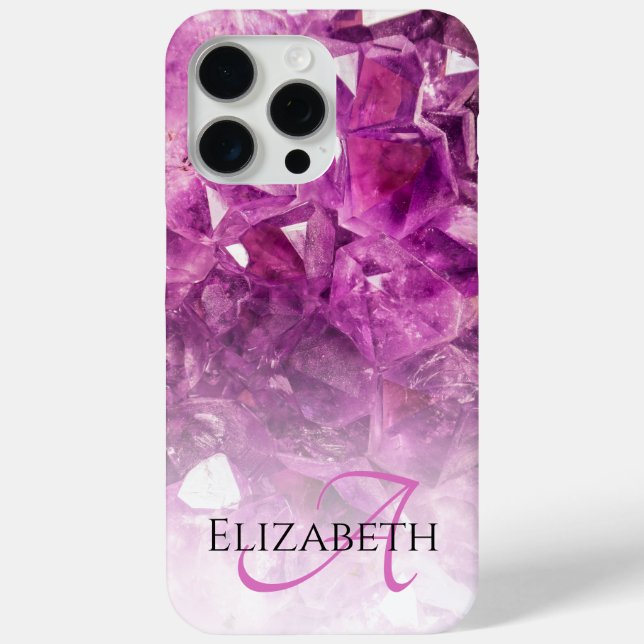 Coques Case-Mate iPhone Nom Personnalisé Monogramme Purple Ombre Crystals (Verso)