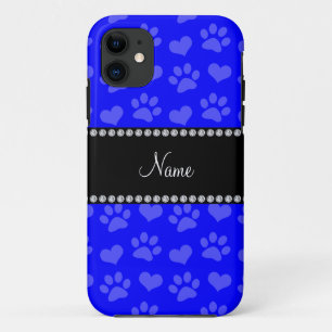 Case-Mate iPhone Case Nom personnalisé néon bleu coeurs et empreintes de