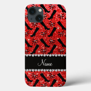 Etui iPhone 13 Nom personnalisé neon rouge parties scintillant bo