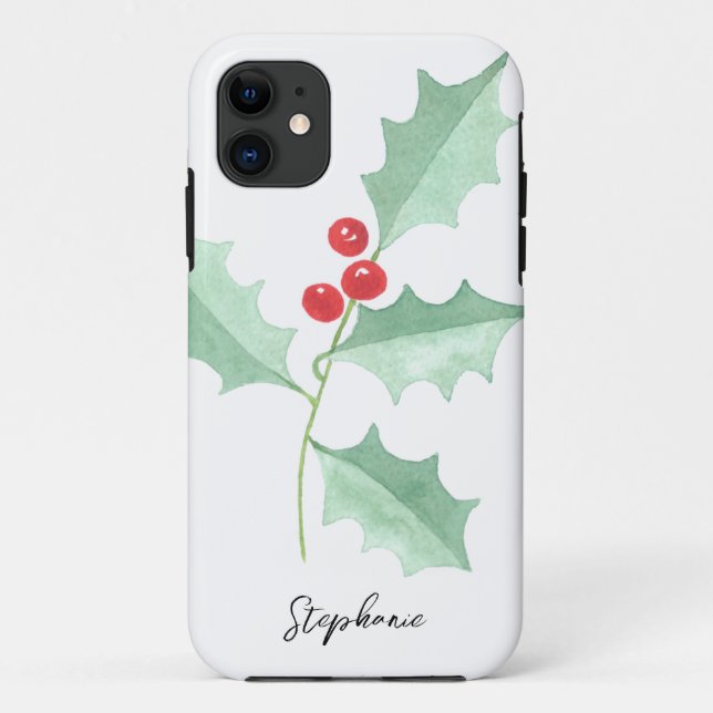 Coques Case-Mate iPhone Nom personnalisé Noël Vert et Berry Rouge (Dos)