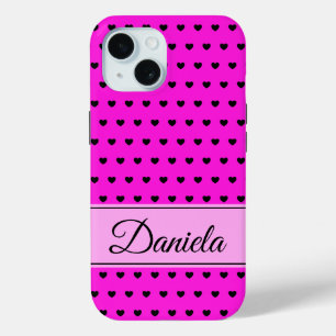 Coque Pour iPhone 15 Nom personnalisé noir et rose