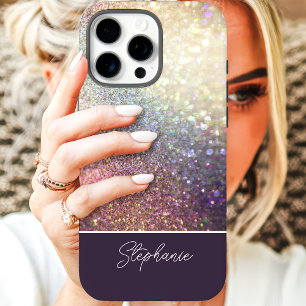 Coques iPhone 16 Pro Nom personnalisé ombré pailleté