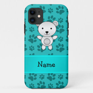Coques Pour iPhone Nom personnalisé ours polaire bleu turquoise motif