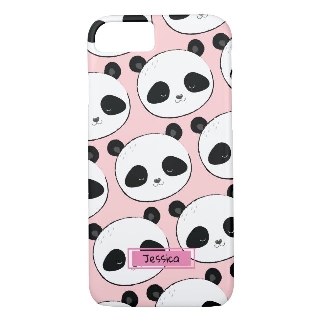 Coques Case-Mate iPhone Nom personnalisé Panda Face Motif rose (Dos)
