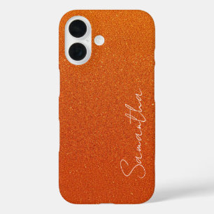 Coques iPhone 16 Nom personnalisé Parties scintillant orange