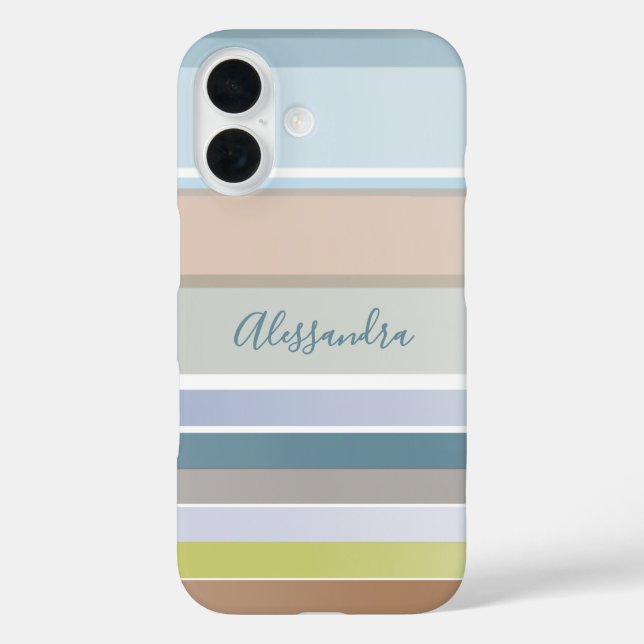 Coques Case-Mate iPhone Nom personnalisé Pastel Stripes Moderne Sage Bleu (Verso)