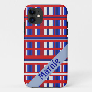 Case-Mate iPhone Case Nom personnalisé Patriote Plaid Rouge Blanc & Bleu