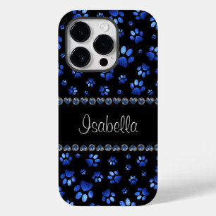 Coque Pour iPhone 14 Pro Nom personnalisé, pattes de chien de parties scint