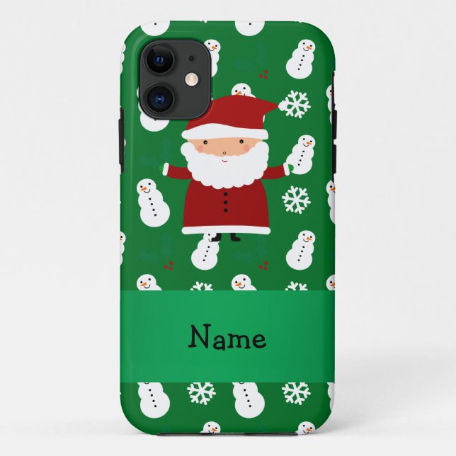 Coques Case-Mate iPhone Nom personnalisé père Noël green snowman (Dos)