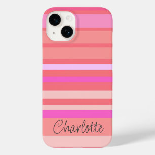 Coque Pour iPhone 14 Nom personnalisé Pink Striped Script