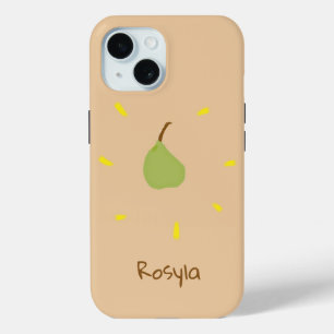 Coque Pour iPhone 15 Nom personnalisé poire peinte sur brun
