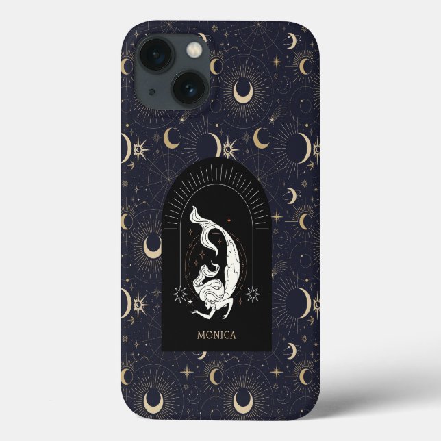 Coques Case-Mate iPhone Nom personnalisé Poissons Zodiac Mystique Noire (Verso)