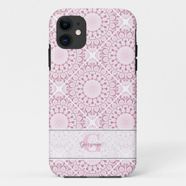 Coques Case-Mate iPhone Nom personnalisé Pretty Rose Confetti Lace Mandala (Dos)