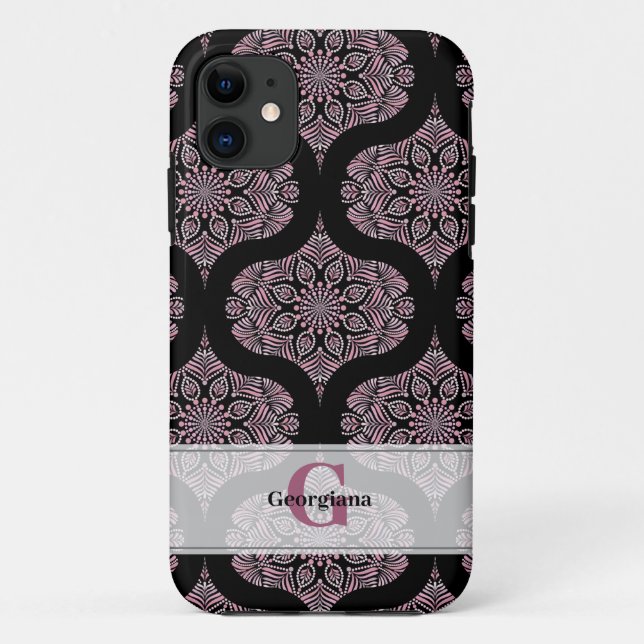 Coques Case-Mate iPhone Nom personnalisé Retro Dusky Rose Floral Fronds Ma (Dos)