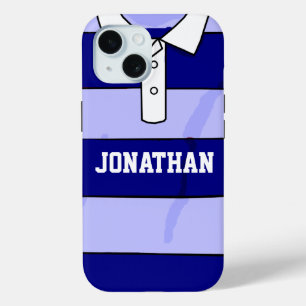 Coque Pour iPhone 15 nom personnalisé rugby jersey bleu cerceaux