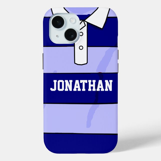 Coques Case-Mate iPhone nom personnalisé rugby jersey bleu cerceaux (Verso)