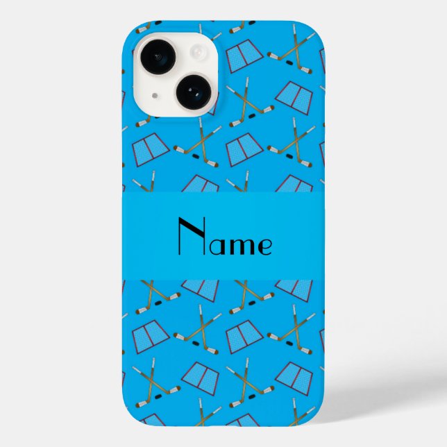 Coques Case-Mate iPhone Nom personnalisé sky blue hockey motif (Verso)
