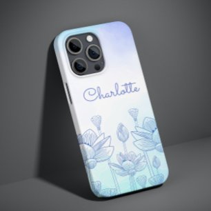 Coque Pour Pour iPhone 14 Pro Max Nom personnalisé Superposition de silhouette flora