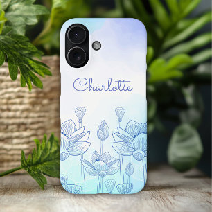 Coques iPhone 16 Nom personnalisé Superposition de silhouette flora
