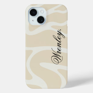 Coque Pour iPhone 15 Nom personnalisé sur motif organique simple crème 