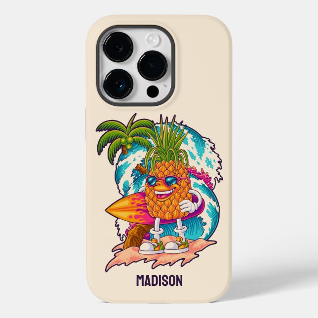 Coques Case-Mate iPhone Nom personnalisé Surfing Pineapple (Verso)