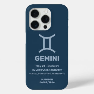 Coque iPhone 15 Pro Nom personnalisé / Texte Zodiac Signal Gemini