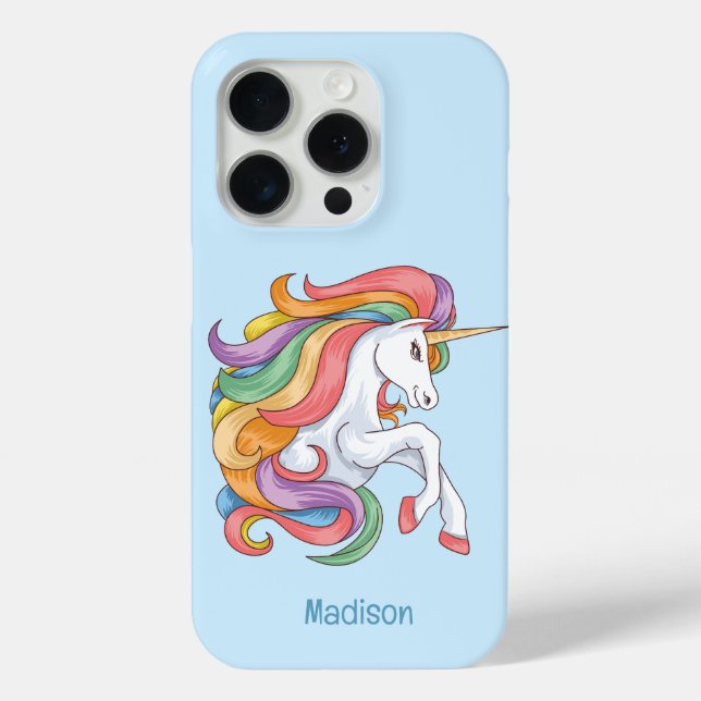 Coques Case-Mate iPhone Nom personnalisé Unicorne colorée (Verso)