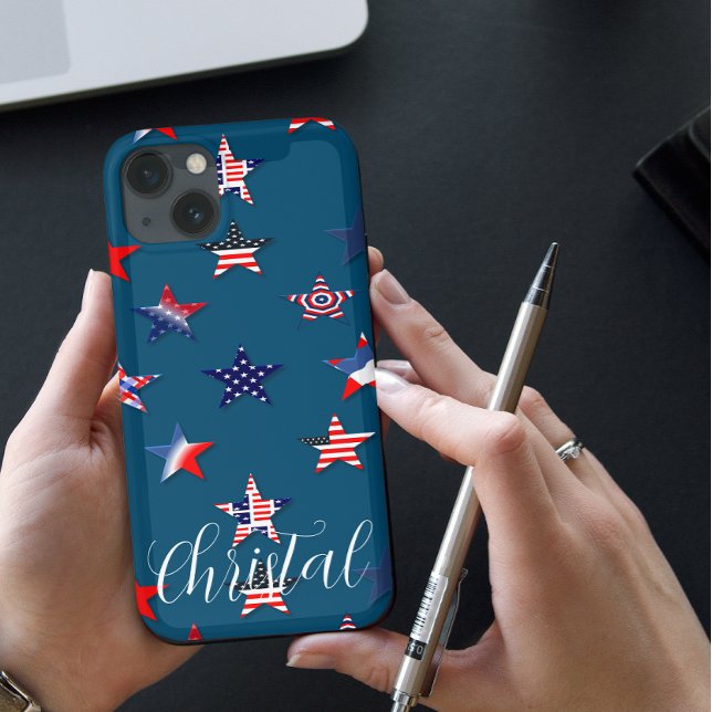 Coques Case-Mate iPhone Nom personnalisé USA flag star 4 juillet (Créateur téléchargé)