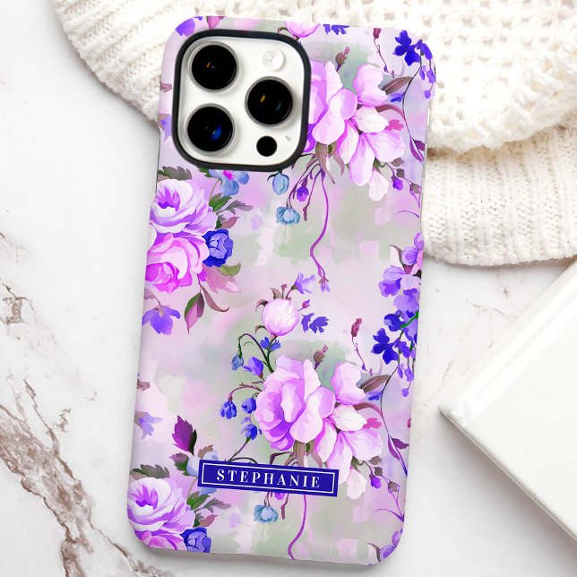 Coques Case-Mate iPhone Nom personnalisé violet et rose Floral (Créateur téléchargé)
