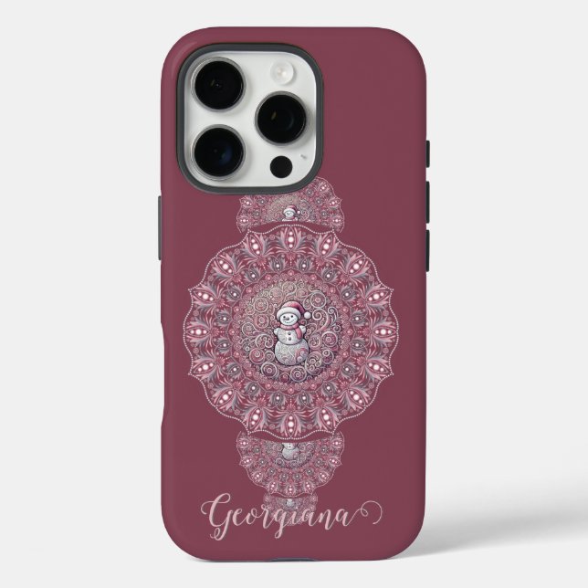 Coques Case-Mate iPhone Nom Personnalisé Whimsman Snowman Ornamental Manda (Verso)